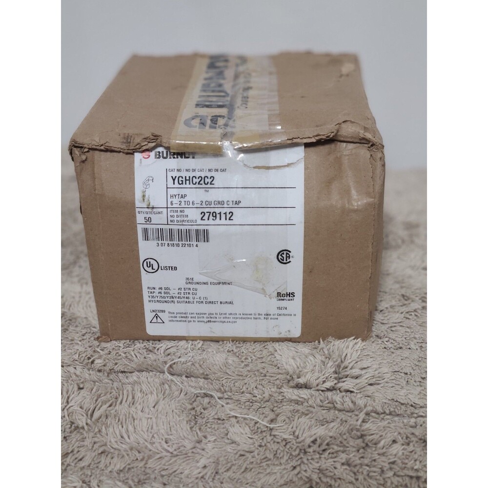 Burndy YGHC2C2 HYTAP 6-2 to 6-2 CU GRD C TAP NEW IN BOX QTY. 50 279112